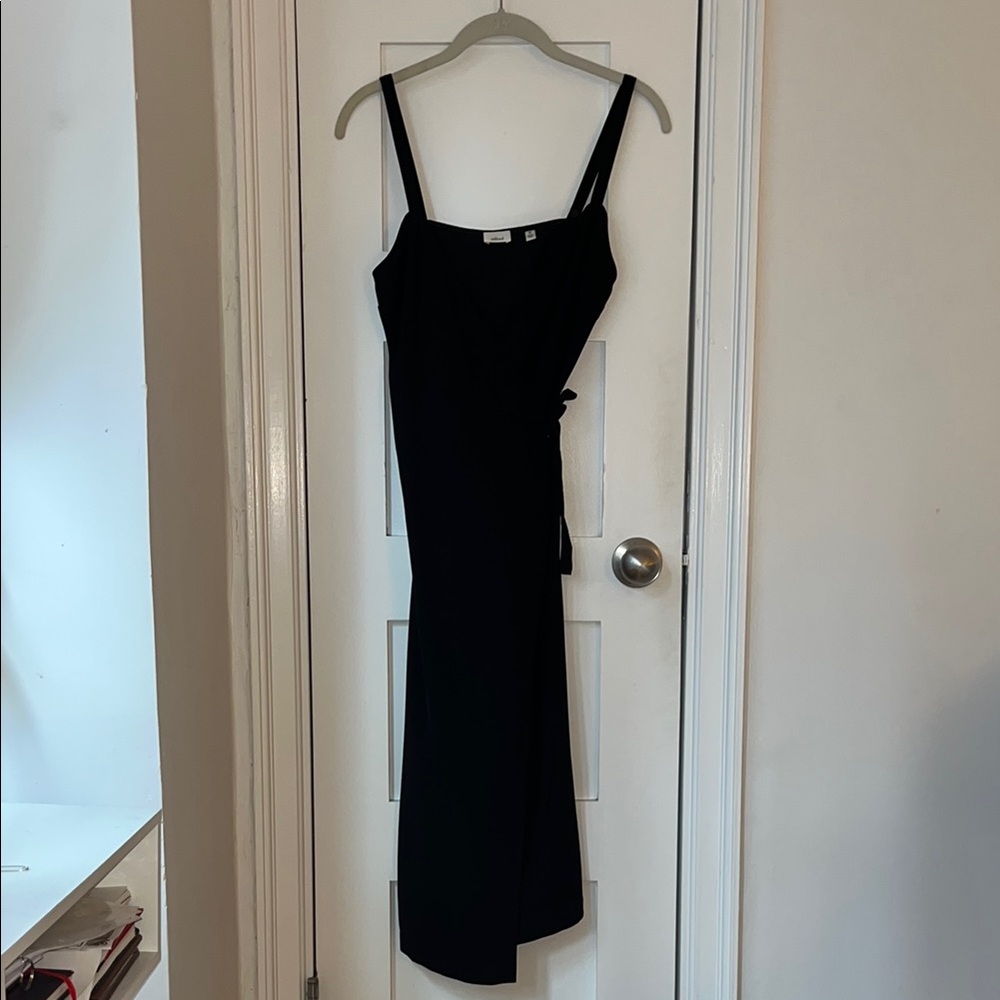 Aritzia Black Wrap Midi Dress